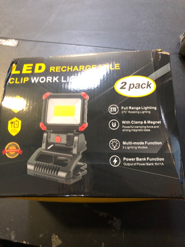 Photo 1 of Tresda LED Rechargeable Work Light with Clamp, 2Pack 2100LM COB Magnetic Work Light with 3 Light Modes, 270° & 180° Rotation, Waterproof, Perfect for BBQ, Jobsite, Workshop, Car Repairing