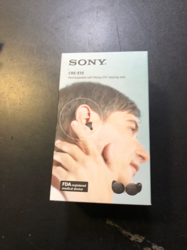 Photo 2 of Sony CRE-E10 Self-Fitting OTC Hearing Aids for Mild to Moderate Hearing Loss, Prescription-Grade Sound Quality, Comfortable Earbud Design, Bluetooth Enabled for iOS, and Rechargeable Battery, Black