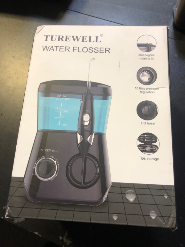 Photo 2 of TUREWELL Water Flossing Oral Irrigator, 600ML Dental Teeth Cleaner 10 Adjustable Pressure, Electric Oral Flosser for Braces, 8 Replacement Jet Tips for Family (Black)