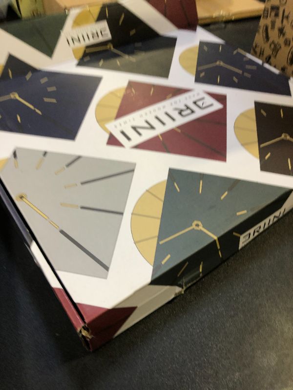 Photo 1 of Driini Mid Century Modern Wall Clock – Square Blue Clock with Decorative Gold Accent- Unique Modern Clock, Battery Operated - MCM Wall Clock & Decorative Wall Clock for Mid Century Modern Decor.