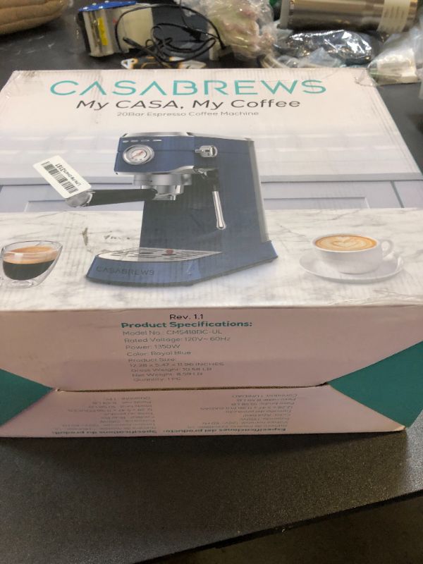 Photo 2 of CASABREWS Espresso Machine 20 Bar, Professional Espresso Maker with Milk Frother Steam Wand, Espresso Coffee Machine with 34oz Removable Water Tank, Sapphire Blue