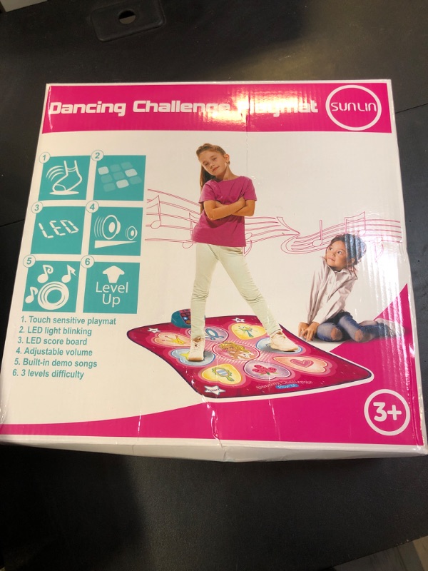 Photo 1 of SUNLIN Dance Mat - Dance Mixer Rhythm Step Play Mat - Dance Game Toy Gift for Kids Girls Boys - Dance Pad with LED Lights, Adjustable Volume, Built-in Music, 3 Challenge Levels (3-12 Years Old)