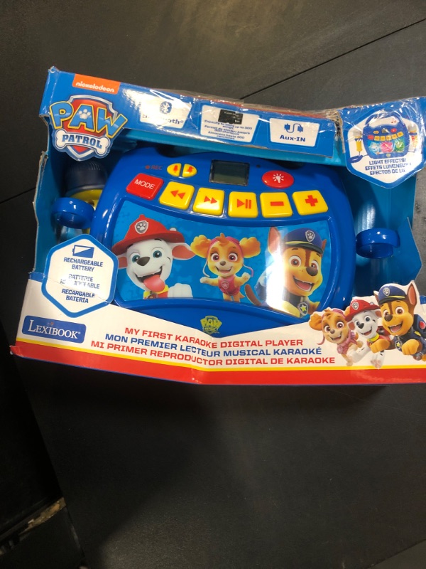 Photo 2 of Lexibook – Paw Patrol - Portable Karaoke Digital Player for Kids – Microphones, Light Effects, Bluetooth, Record and Voice Changer Functions, Rechargeable Battery, Blue/red, MP320PAZ