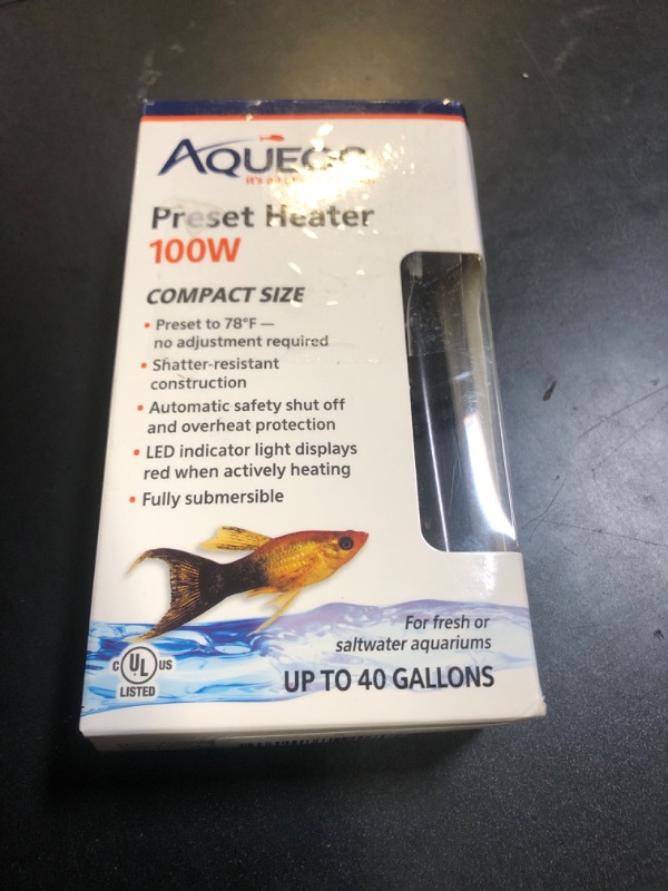 Photo 2 of Aqueon Aquarium Fish Tank Preset Heater For Up To 40 Gallons, 100 Watts