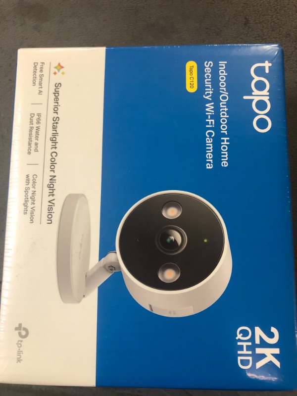 Photo 1 of Tapo TP-Link 2K QHD Security Camera, Indoor/Outdoor, ???? ????? ??????'? ??????, Color Night Vision, Free Person/Pet/Vehicle Detection, Invisible IR Mode, SD Storage, C120 SEALED