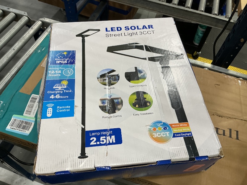 Photo 1 of 100" Solar Outdoor Street Lights with Pole & Remote, IP65 Waterproof 420 LEDs Solar Security Flood Motion Lights, Dusk to Dawn Solar Post Lamp for House, Yard, Garden, Patio, Lawn, Garage, Driveway