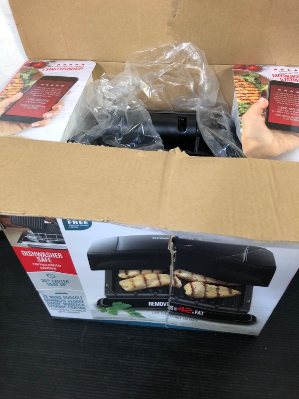 Photo 2 of George Foreman 4-Serving Removable Plate Electric Grill and Panini Press, George Tough Non-Stick Coating, Drip Tray Catches Grease, Black