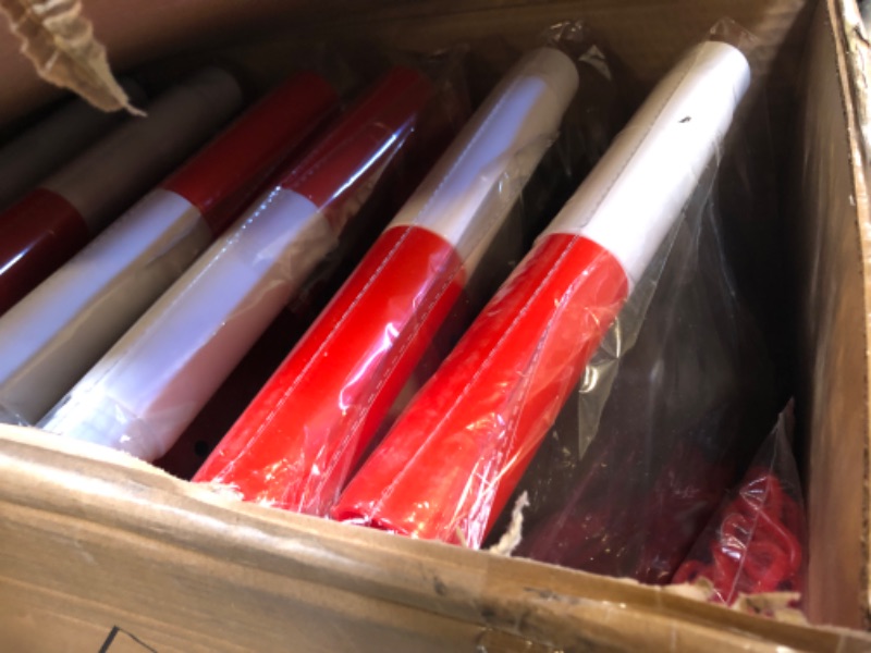 Photo 1 of RoadHero 6 Pack Traffic Delineator Post Cones with Fillable Base, Expandable Traffic Safety Barrier with 8 FT Plastic Chain, Traffic Safety Delineator Cones for Parking Lot, Red and White