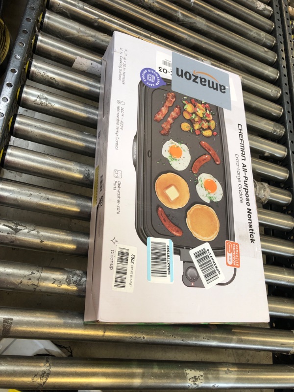 Photo 1 of Chefman XL Electric Griddle with Removable Temperature Control, Immersible Flat Top Grill, Burger, Eggs, Pancake Griddle, Nonstick Extra Large Cooking Surface, Slide Out Drip Tray, 10 x 20 Inch