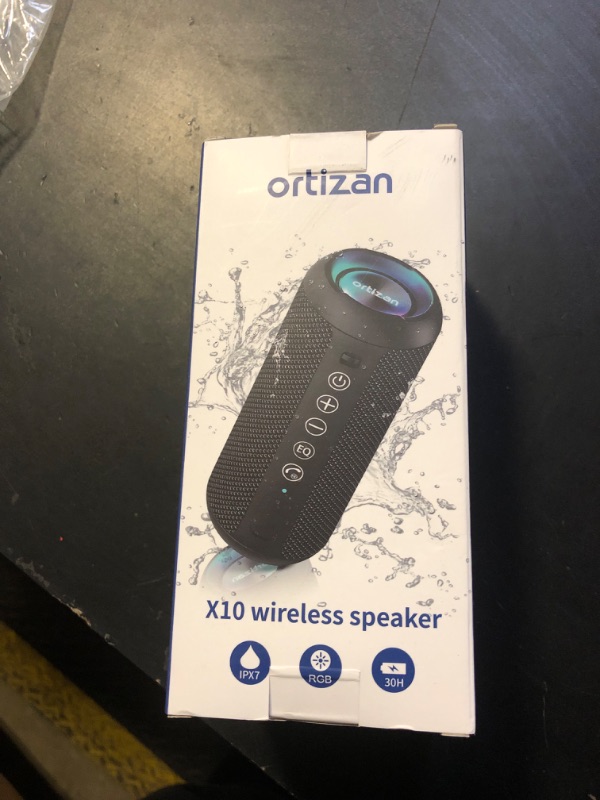 Photo 2 of Ortizan Portable Bluetooth Speaker: IPX7 Waterproof, 24W Loud Sound, Deep Bass, Bluetooth 5.3, LED Lights, Wireless Stereo Pairing, 30H Playtime, for Home/Outdoor/Party/Beach, Birthday Gift (Black)