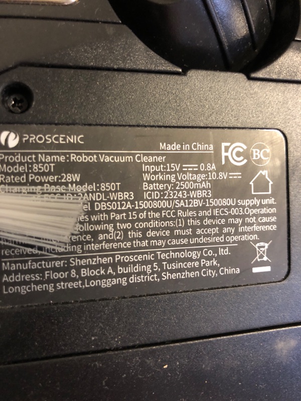 Photo 3 of Proscenic WiFi Robot Vacuum and Mop 3000 Pa with Gyro Navigation, Boundary Strip, Self-Charging -3 Modes for Hard Floors and Carpets WiFi. Remote Control -Dark Black