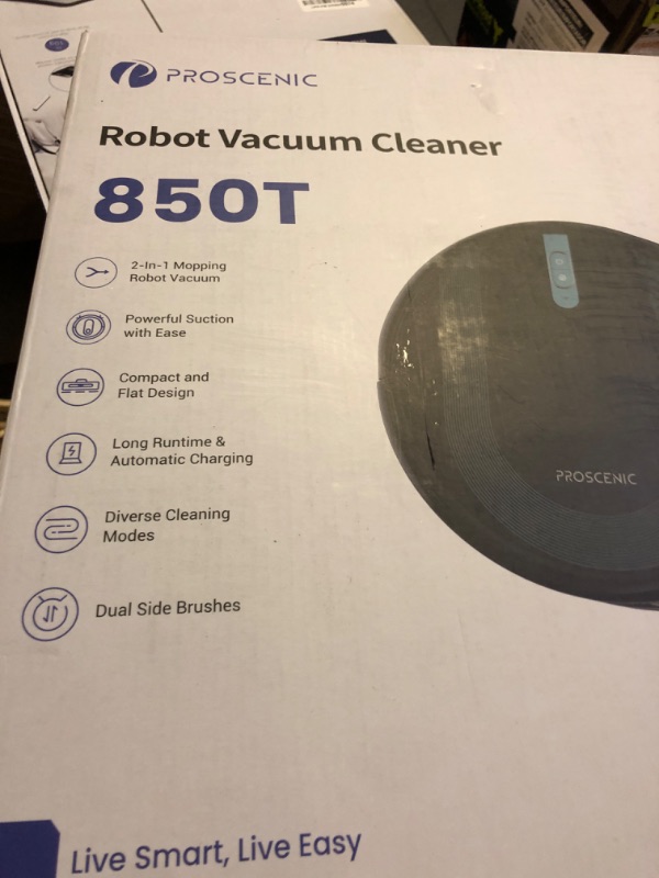 Photo 2 of Proscenic WiFi Robot Vacuum and Mop 3000 Pa with Gyro Navigation, Boundary Strip, Self-Charging -3 Modes for Hard Floors and Carpets WiFi. Remote Control -Dark Black