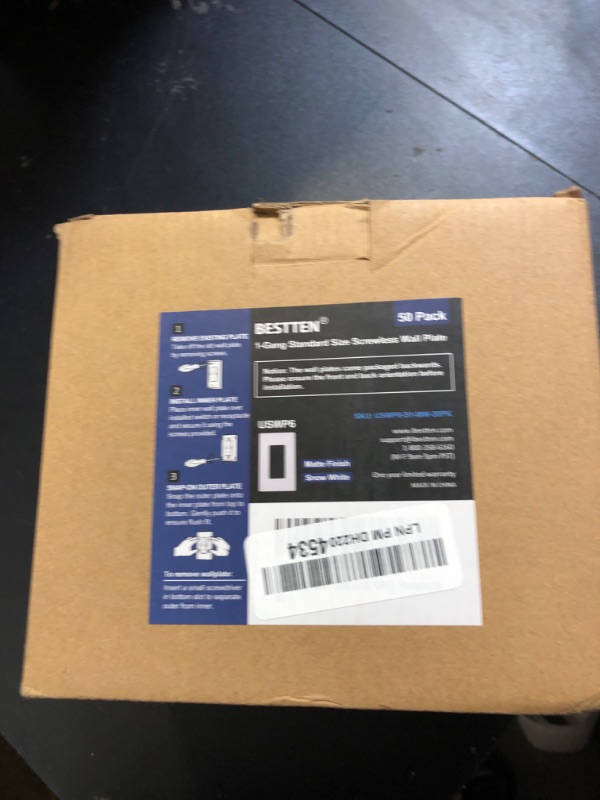 Photo 1 of (50 Pack) BESTTEN 1 Gang USWP6 Matte Snow White Screwless Wall Plate, Decor Switch Plate, Docorator Outlet Cover, H4.69” x W2.91”