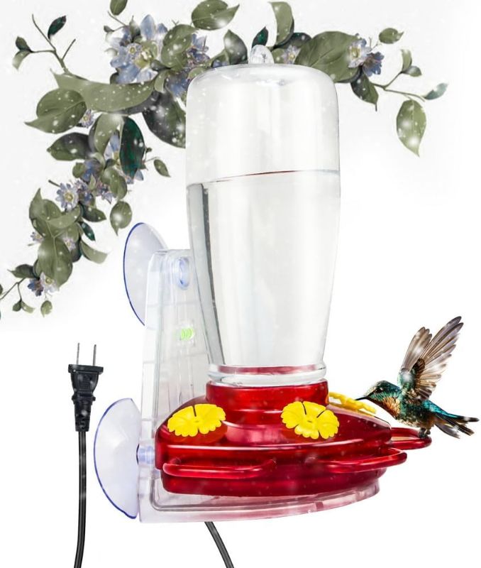 Photo 1 of Heated Hummingbird Feeder,Outdoor Hanging with a Suction Cup and Installation Bracket,Bird Nectar Feeder for Garden Decor,Ant Moat,Prevents Freezing in Cold Winter(1pcs Pack)