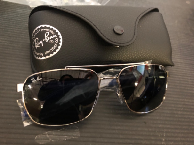 Photo 2 of Ray-Ban RB3449 Aviator Sunglasses, Silver/Light Grey Gradient Dark Blue, 59 mm