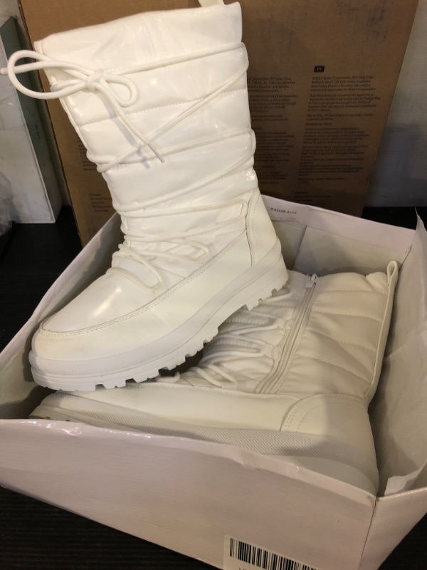 Photo 2 of Snow Boots for Women Fur Winter Boots Waterproof Ski Boots Women's Mid Calf Boots Furry White Lace up Boots with Zipper(White.US8?