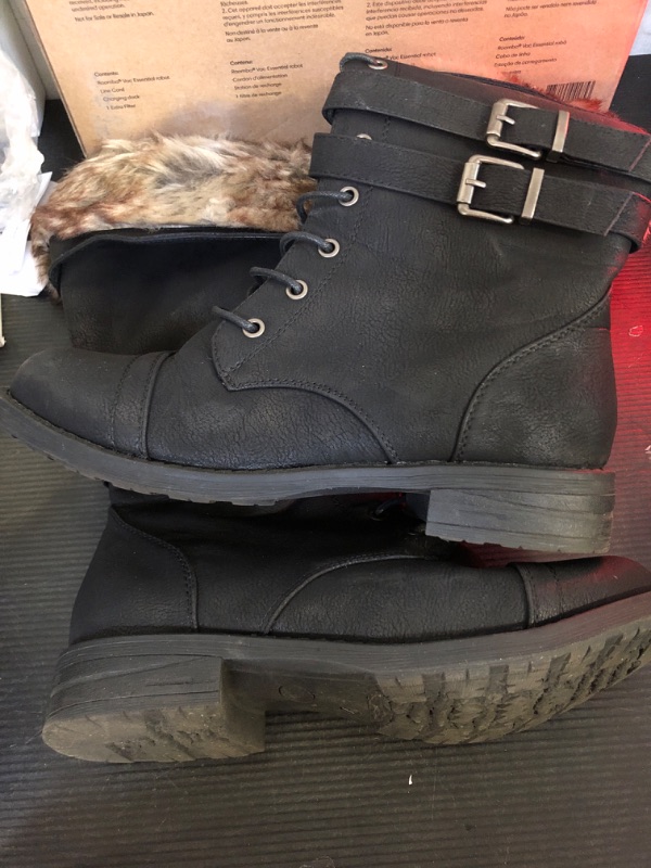 Photo 1 of GLOBALWIN Women's Mid Calf To Knee High Boots Dressy Lace Up Black Combat Boots for Women Low Heel Size 9M