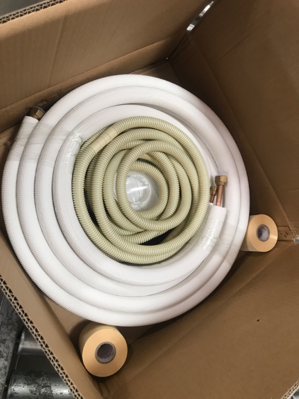 Photo 1 of 16ft Length Mini Split Line Set,1/4" 3/8" OD Copper Pipes Tubing and 3/8 White PE Thickened Insulated Coil with Flared Nuts for Mini Split Air Conditioner HVAC or Heat Pump System. (16Ft(1/4+3/8))