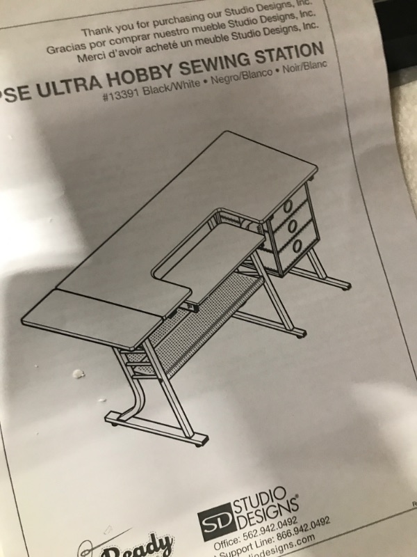 Photo 1 of Sew Ready Eclipse Ultra Hobby Machine Top Storage Drawers + Large Lower Shelf-Can Also Be Used as Computer Desk Sewing Table, Black/White