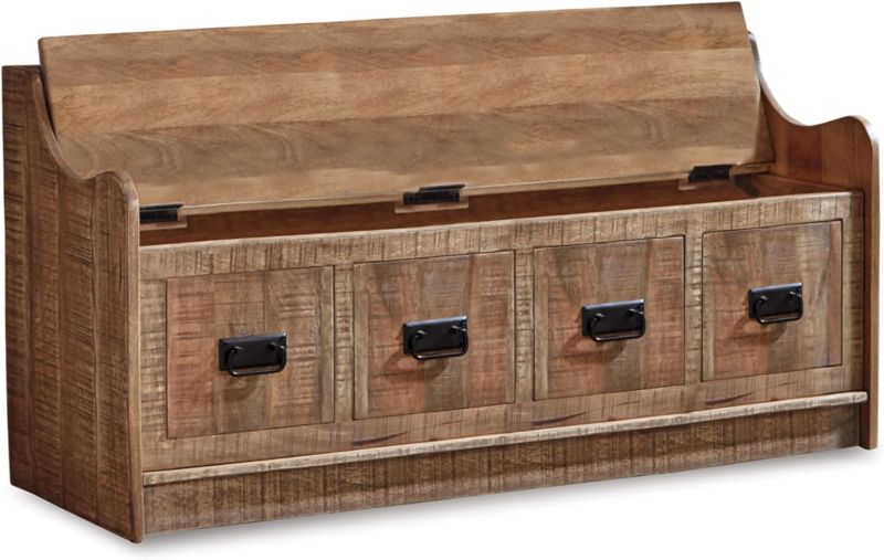 Photo 1 of *MISSING HARDWARE* Signature Design by Ashley Garrettville Vintage Distressed Solid Wood Entryway Storage Bench, Brown