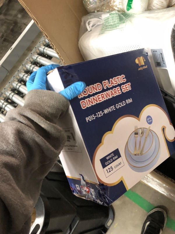 Photo 1 of 125 Count Gold Plastic Plates Include 25 Dinner Plates 25 Disposable Dessert & Gold Disposable Silverware, Plastic Dinnerware Set Providing for 25 Guests Suitable for Party Wedding