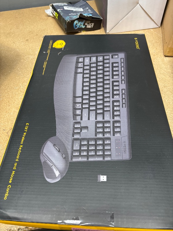 Photo 1 of Wireless Keyboard and Mouse Combo, E-YOOSO 2.4GHz Full Sized Ergonomic Wireless Keyboard with Wrist Rest, 3 DPI Adjustable and 6 Buttons Cordless USB Mouse for Computer, Laptop, PC, Windows (Black)