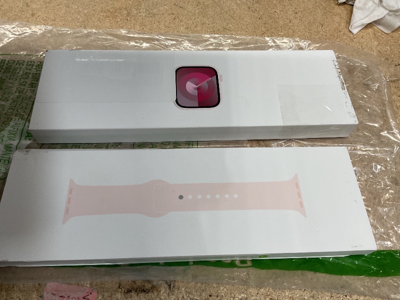 Photo 1 of Apple Watch Series 9 [GPS 41mm] Smartwatch with Pink Aluminum Case with Light Pink Sport Band S/M. Fitness Tracker, ECG Apps, Always-On Retina Display, Water Resistant (MR933LW/A)