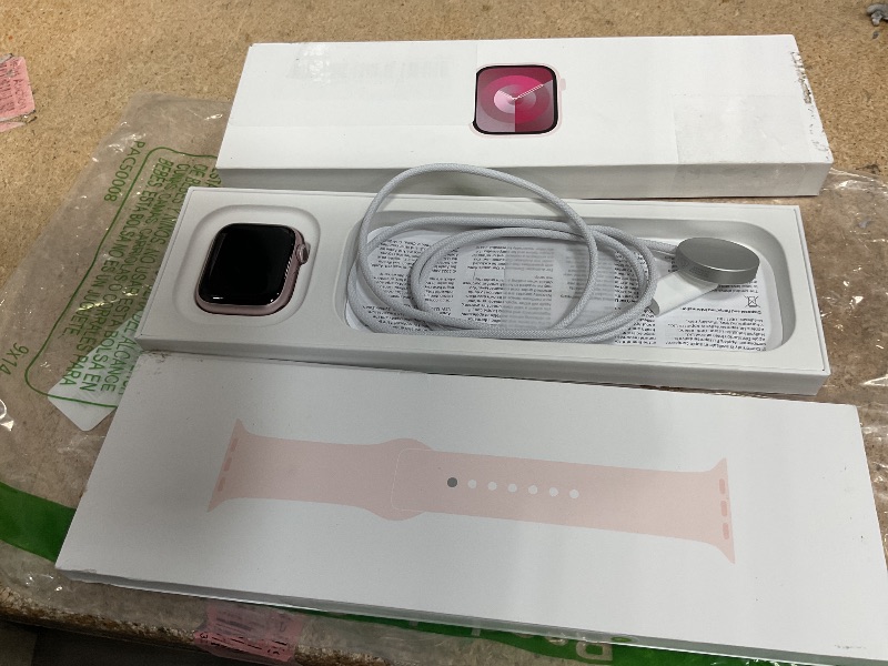 Photo 1 of Apple Watch Series 9 [GPS 41mm] Smartwatch with Pink Aluminum Case with Light Pink Sport Band S/M. Fitness Tracker, ECG Apps, Always-On Retina Display, Water Resistant (MR933LW/A)