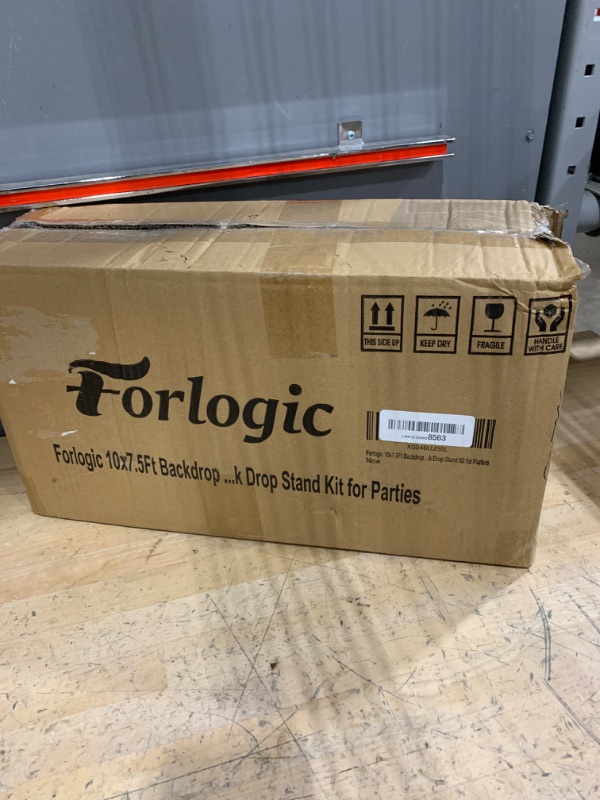 Photo 1 of *MISSING CLIPS* Forlogic 10x7.5Ft Backdrop Stand, Heavy Duty Adjustable Photo Back Drop Stand Kit for Parties, Photography, Banner Stand (Includes Six Background Stand Clamps)