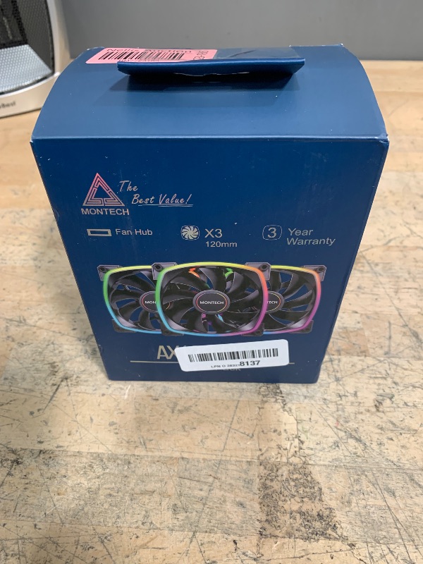 Photo 1 of MONTECH AX 120MM - PWM Fan - Silent Performance - High Speed 1600PWM - High-End Durability with HDB Bearing - Stunning Outer Ring ARGB Lighting Design – 3 in 1 Pack with 6X6 Fan Hub (AX120-3in1-B)