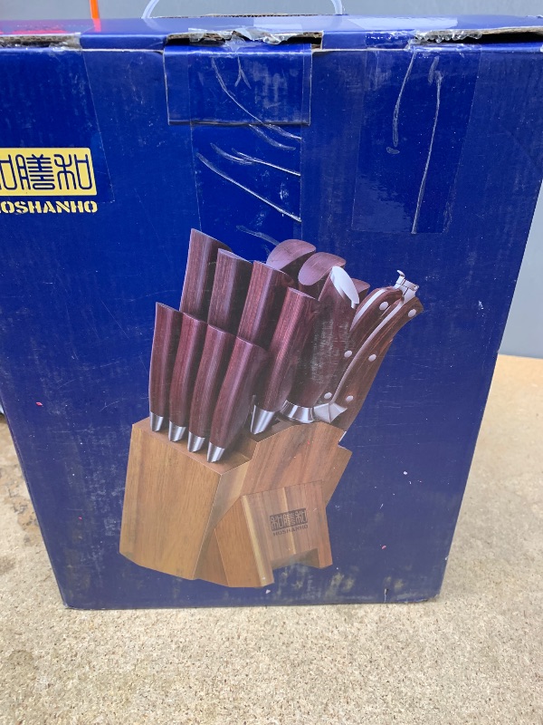 Photo 1 of HOSHANHO Kitchen Knife Set with Block 18-Piece, Super Sharp High Carbon Stainless Steel Chef Knife Set, Professional Cutlery Knife Set with Sharpener