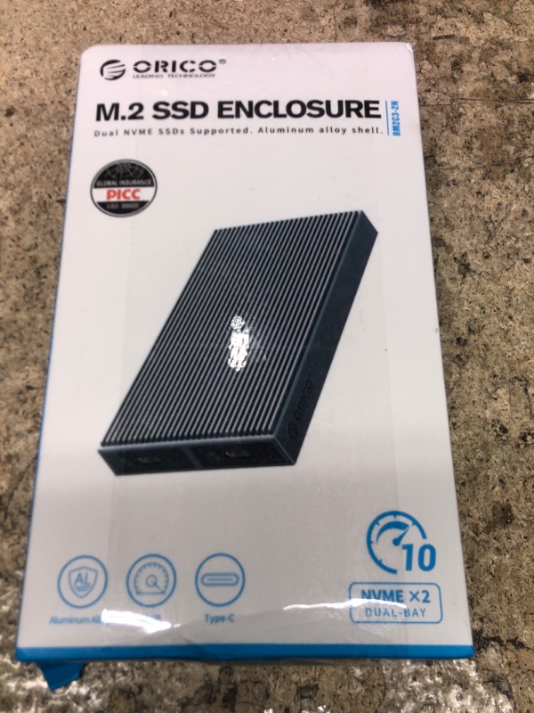 Photo 1 of ORICO Dual M.2 NVMe SSD Enclosure, USB C to M2 Adapter for M Key PCIe 2230/2242/2260/2280 M.2 SSDs,Tool-Free Installation Aluminum M.2 Reader Support Trim and UASP up to 2x4TB-BM2-2N