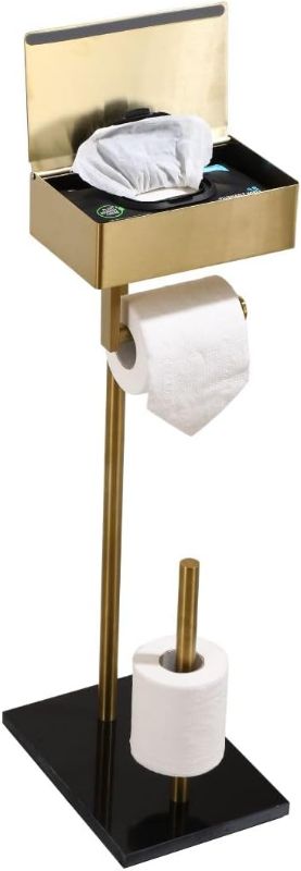 Photo 1 of *MISSING NAILS* Day Moon™ Gold Toilet Paper Holder Free Standing Toilet Paper Holder with Storage - Toilet Paper Stand and Tissue Holder for Bathroom - Toilet Paper Holder with Shelf and Wipe Holder
