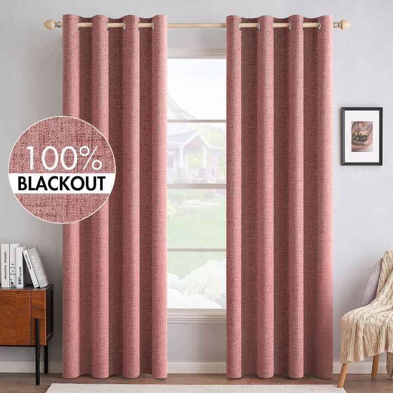 Photo 1 of *USED*MIULEE 100% Blackout Linen Textured Curtains for Bedroom Solid Thermal Insulated Dusty Rose Grommet Room Darkening Curtains & Drapes Luxury Decor for Living Room Nursery 52 x 108 Inch (2 Panels)
