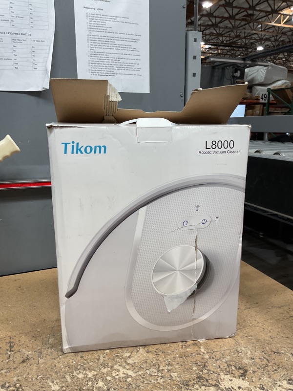 Photo 1 of Tikom Robot Vacuum and Mop, L8000 Laser LiDAR Navigation Robotic Vacuum, 150Mins Max, 45dB, 14 No-Go Zones, 20 Virtual Walls, Self-Charging, Good for Pet Hair, Carpet, Hard Floor, White