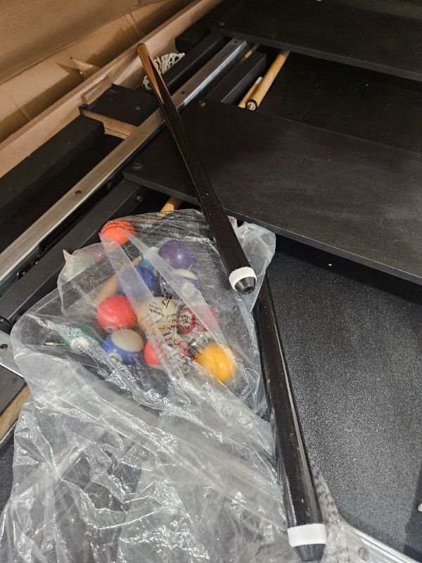 Photo 1 of 5.5 FT Billiards Table,Stable Pool Table,Portable Pool Billard Table Includes Full Set of Balls,2 Cue Sticks,Chalk,and Felt Brush,Foldable&Easy Assembly for Adult/Teenagers/Kids/F Green Cloth Black