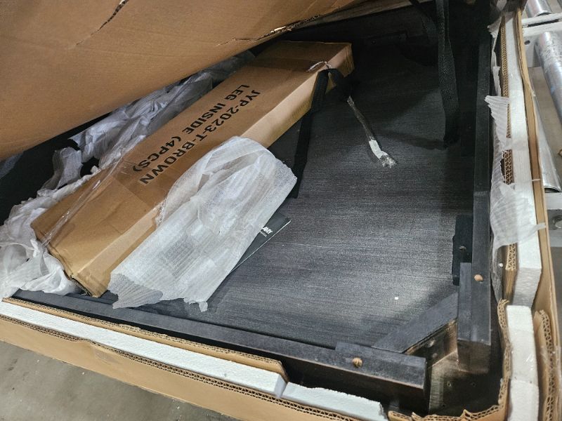 Photo 1 of COLAMY 60 Inch Rectangular Kitchen Dining Table for 4, Modern Farmhouse Dining Table Set for 4, Wood Dining Table and Upholstered Dining Chairs for Kitchen, Dining Room, Restaurant, Brown/Beige ( table only)