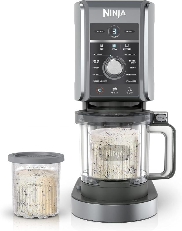 Photo 1 of ***HEAVILY USED AND DIRTY - DOESN'T POWER ON - SEE PICTURES***
Ninja CREAMi Deluxe Ice Cream & Frozen Treat Maker for Ice Cream, Sorbet, Milkshakes, Frozen Yogurt, & More, 11-in-1, XL Capacity, Silver, Includes (2) Family-Sized 24 oz. Tubs, NC501