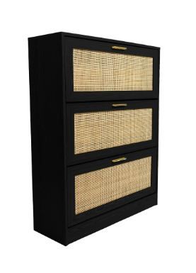 Photo 1 of Atlantic 3-Tier Flip, Freestanding, Rack Organizer, Entryway Storage, Mid-Century Boho Rattan Shoe Cabinet w/ 3 Doors