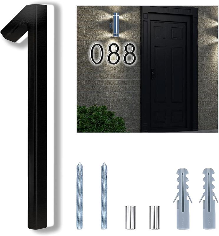 Photo 1 of Backlit LED Home Address Numbers, 8 Inch House Numbers, Stainless Steel Hand-Polished Waterproof for House Address Signs, Lighted House Numbers for Outside Modern, Low-Voltage, Yard, Shop (6, Black)