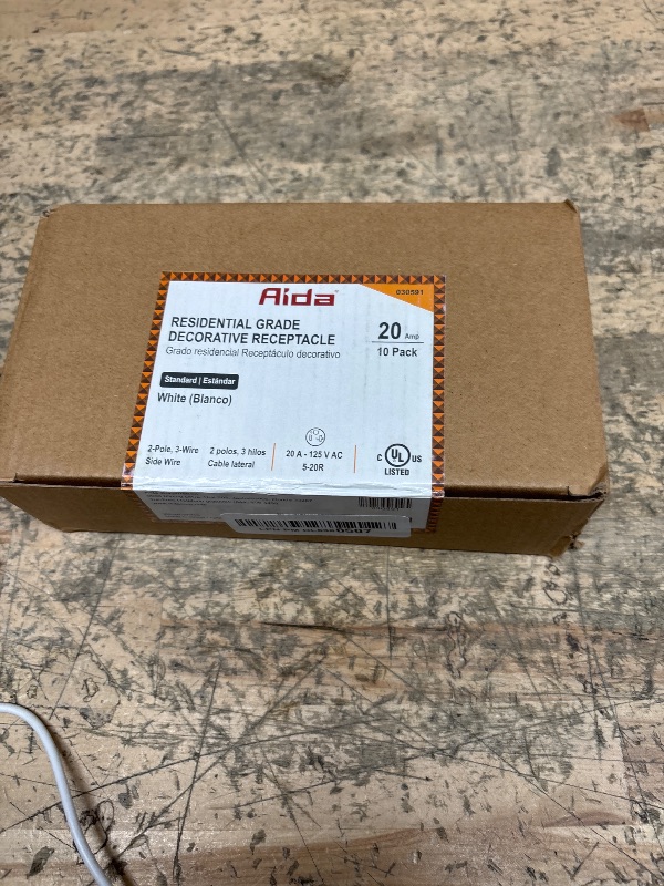 Photo 1 of AIDA White Decorator Receptacle Outlet Electrical Outlet, Standard Electrical Wall Outlet, 20 Amp Outlet 125V, Wall Socket, Outlets Replacement, 2-Pole, 3-Wire, 5-15R, UL Listed, 10 Pack