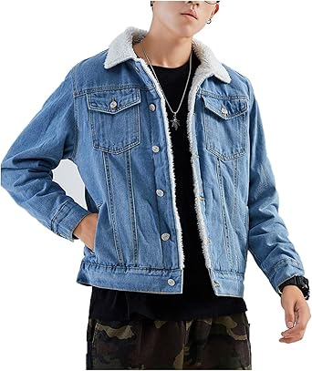 Photo 1 of Omoone Men's Lapel Sherpa Fleece Lined Thicken Denim Jean Trucker Jacket Coats