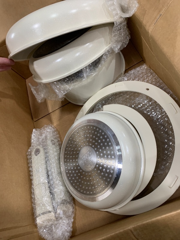 Photo 1 of GreenLife Click 10-Piece Ceramic Nonstick Cookware Set, Detachable Handle, Stackable Space Saving Kitchen Essential, Non Toxic PFAS-Free Pots & Pans, Induction & Oven Safe, Glass Lid, Speckled Cream