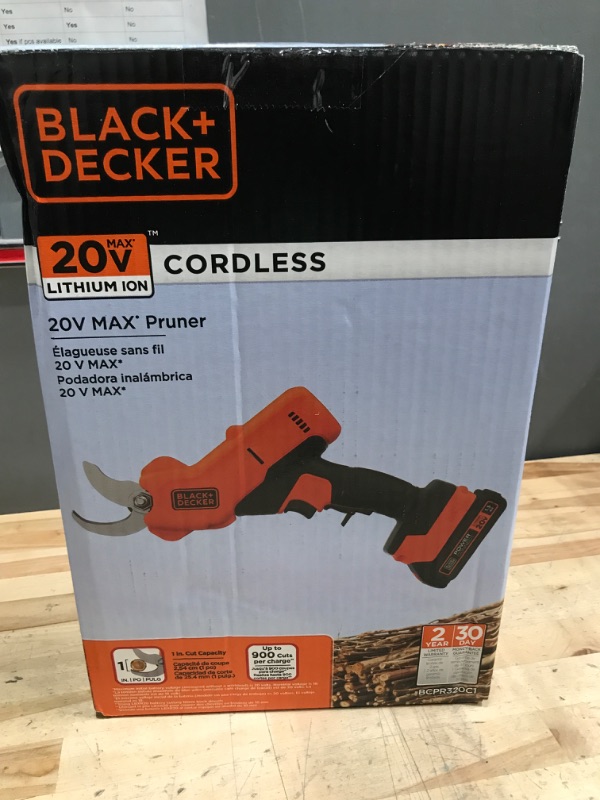 Photo 1 of BLACK+DECKER 20V MAX* Cordless Pruner Kit, Power Pruning Shears, Battery and Charger Included (BCPR320C1)