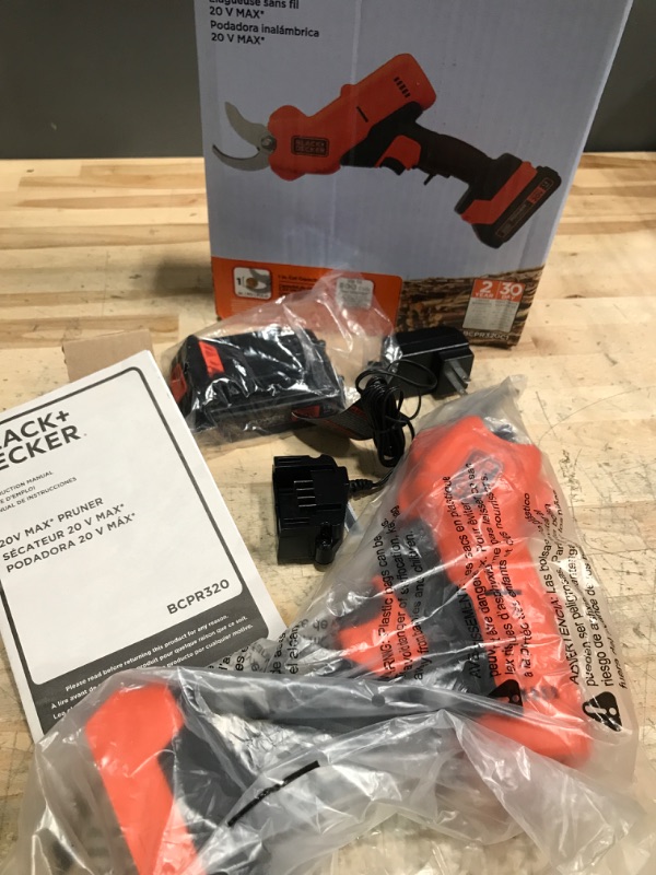 Photo 1 of BLACK+DECKER 20V MAX* Cordless Pruner Kit, Power Pruning Shears, Battery and Charger Included (BCPR320C1)