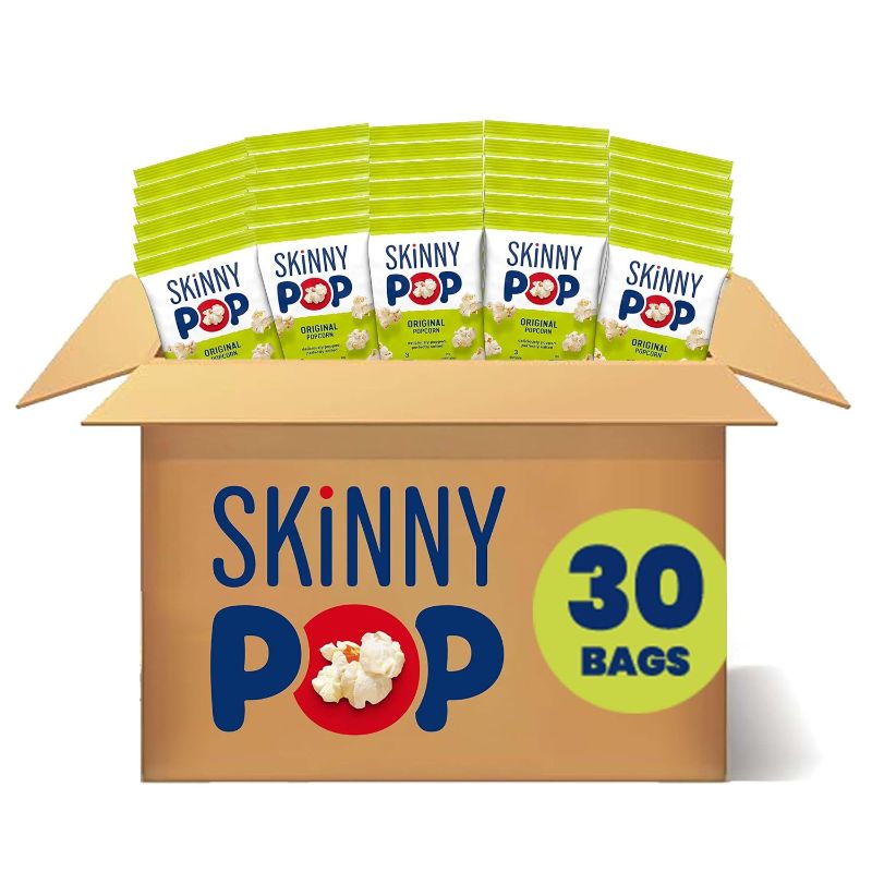 Photo 1 of SkinnyPop Original Popcorn, Individual Snack Size Bags, Skinny Pop, Gluten Free, 0.65 Ounce (Pack of 30 // best by 08-28-2025)