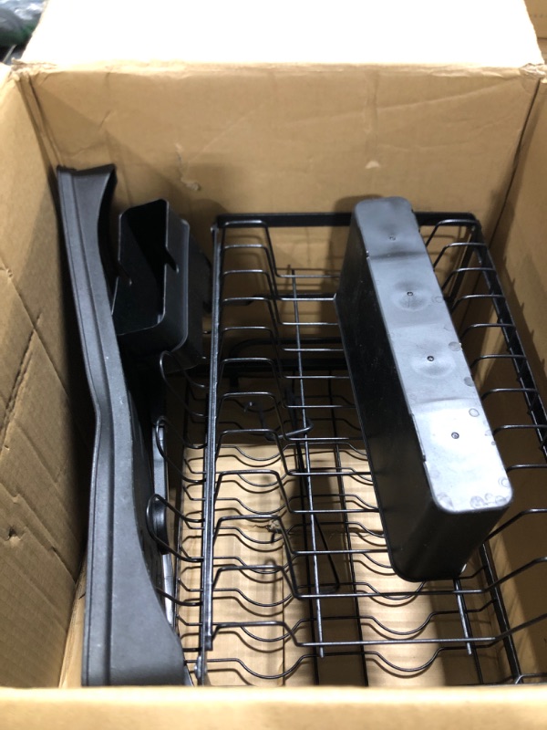Photo 1 of XLMYS Dish Drying Rack, 2 Tier Large Dish Drying Rack for Kitchen Counter with Drainboard Stainless Steel Dish Drainer for Dish/Knifes/Cup/Cutting Board, Black