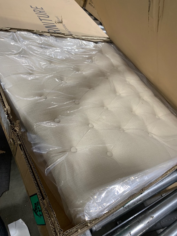Photo 1 of 24KF Linen Upholstered Tufted Button King Headboard and Comfortable Fashional Padded King/California King Size headboard - Ivory