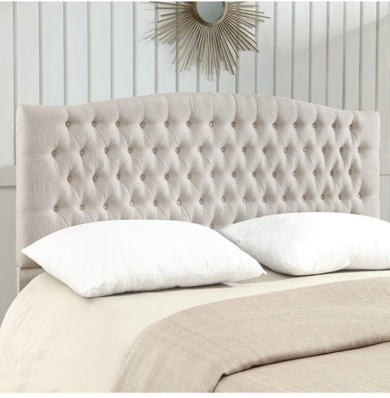 Photo 1 of 24KF Linen Upholstered Tufted Button King Headboard and Comfortable Fashional Padded King/California King Size headboard - Ivory