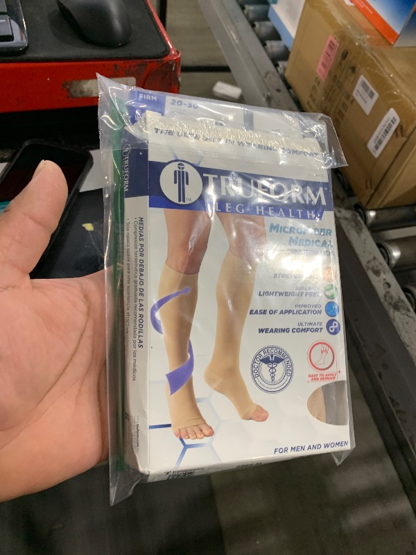 Photo 1 of Truform 20-30 mmHg Compression Stockings for Men and Women, Knee High Length, Open Toe, Beige, Medium (1 Pair)